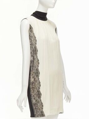 Dolce & Gabbana Silk Lace Shift Dress IT 42 Black Beige